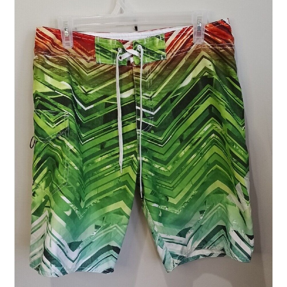 RVCA Board Shorts Mens 32 ANP Collab Geometric Cargo Zip Fly Quick Dry Swim Surf
